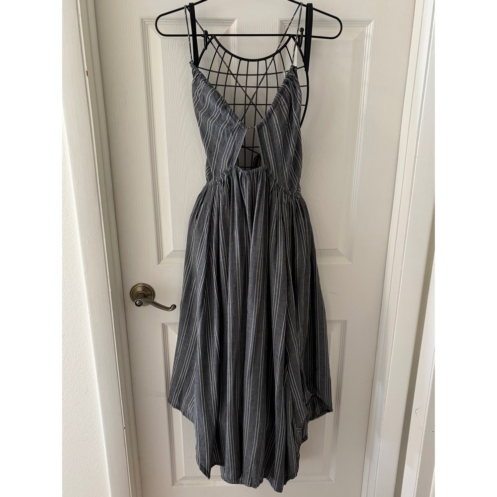 O'Neill Women's L Gray Striped Open Back Wide Leg Romper Jumpsuit Boho